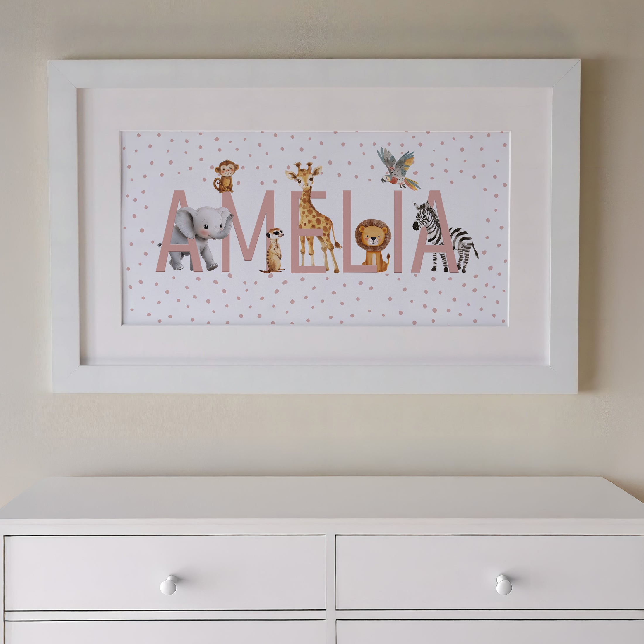 Personalised Panoramic Framed Print | Safari Animal | Oak or White Frame with Mount Included - RoseRowanDesign