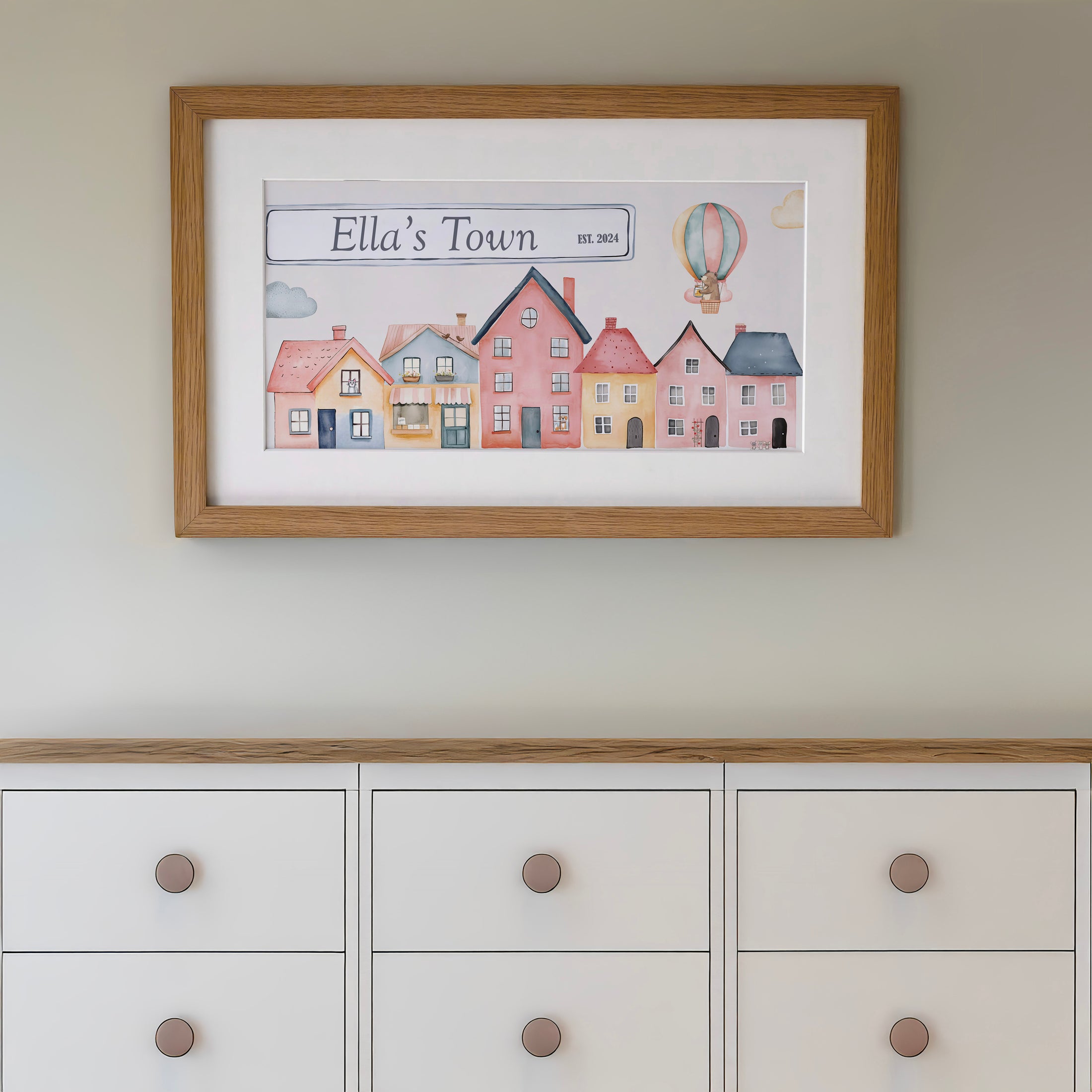 Personalised Panoramic Framed Print | Tiny Town | Oak or White Frame with Mount Included - RoseRowanDesign