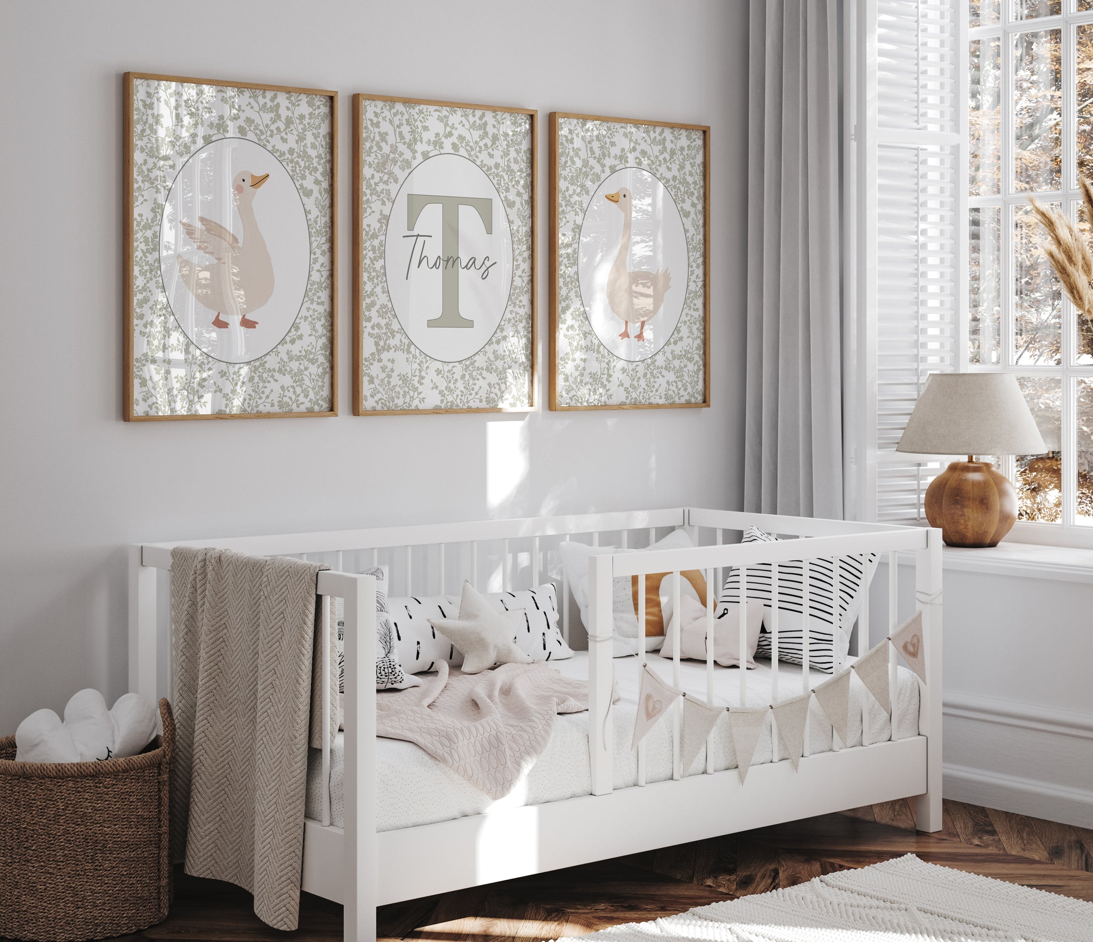 Goose Personalised Nursery Wall Art | Set of 3 | Sage Green - RoseRowanDesign