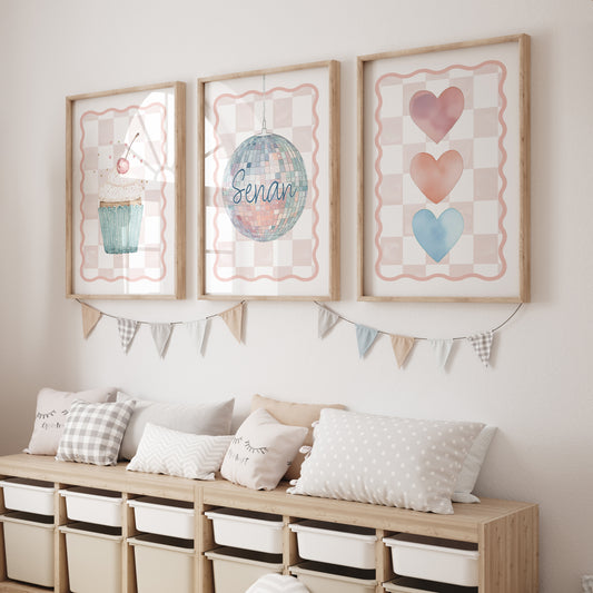 Personalised Disco | Set of 3 Prints | for Girls Room - RoseRowanDesign
