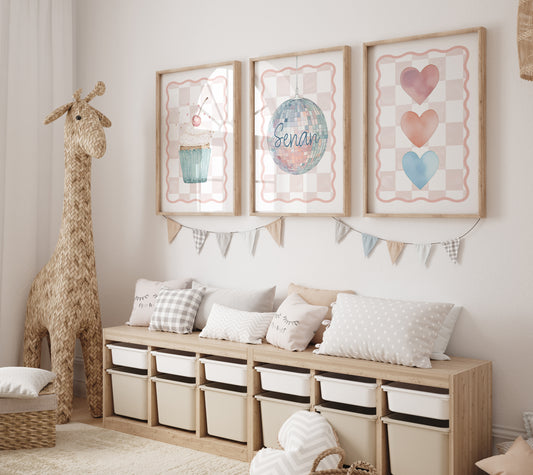 Personalised Disco | Set of 3 Prints | for Girls Room - RoseRowanDesign