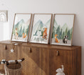 Load image into Gallery viewer, Personalised Woodland Animal | Set of 3 Prints | Forest & Mountain for Kids room - RoseRowanDesign
