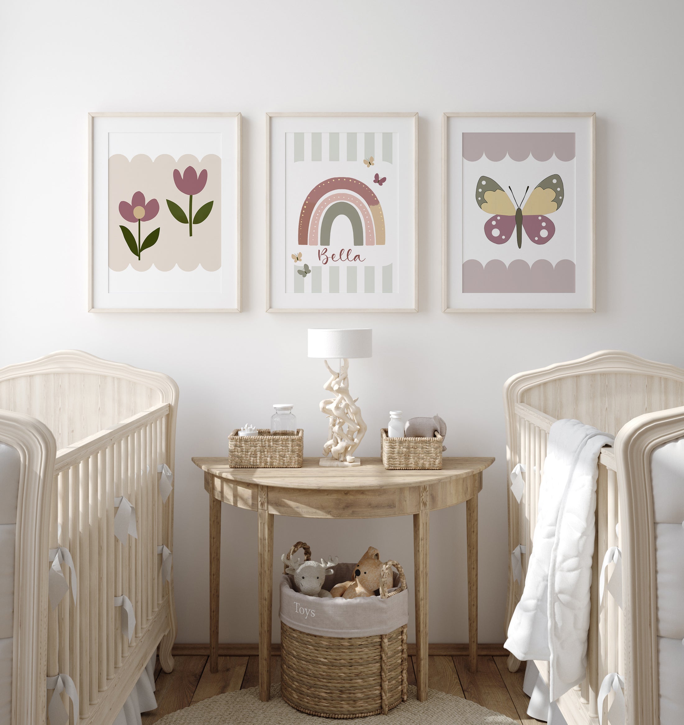 Rainbow, Flowers and Butterflies | Set of 3 Personalised Girls Room Decor - RoseRowanDesign