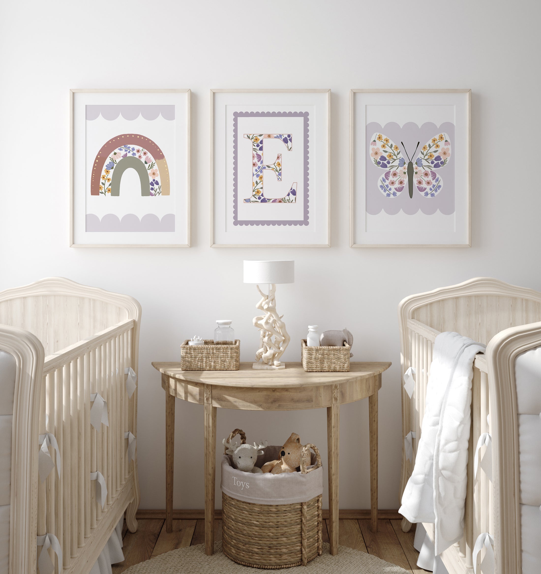 Wildflower, Butterfly, Rainbow Personalised | Set of 3 Prints | For Girls Room - RoseRowanDesign