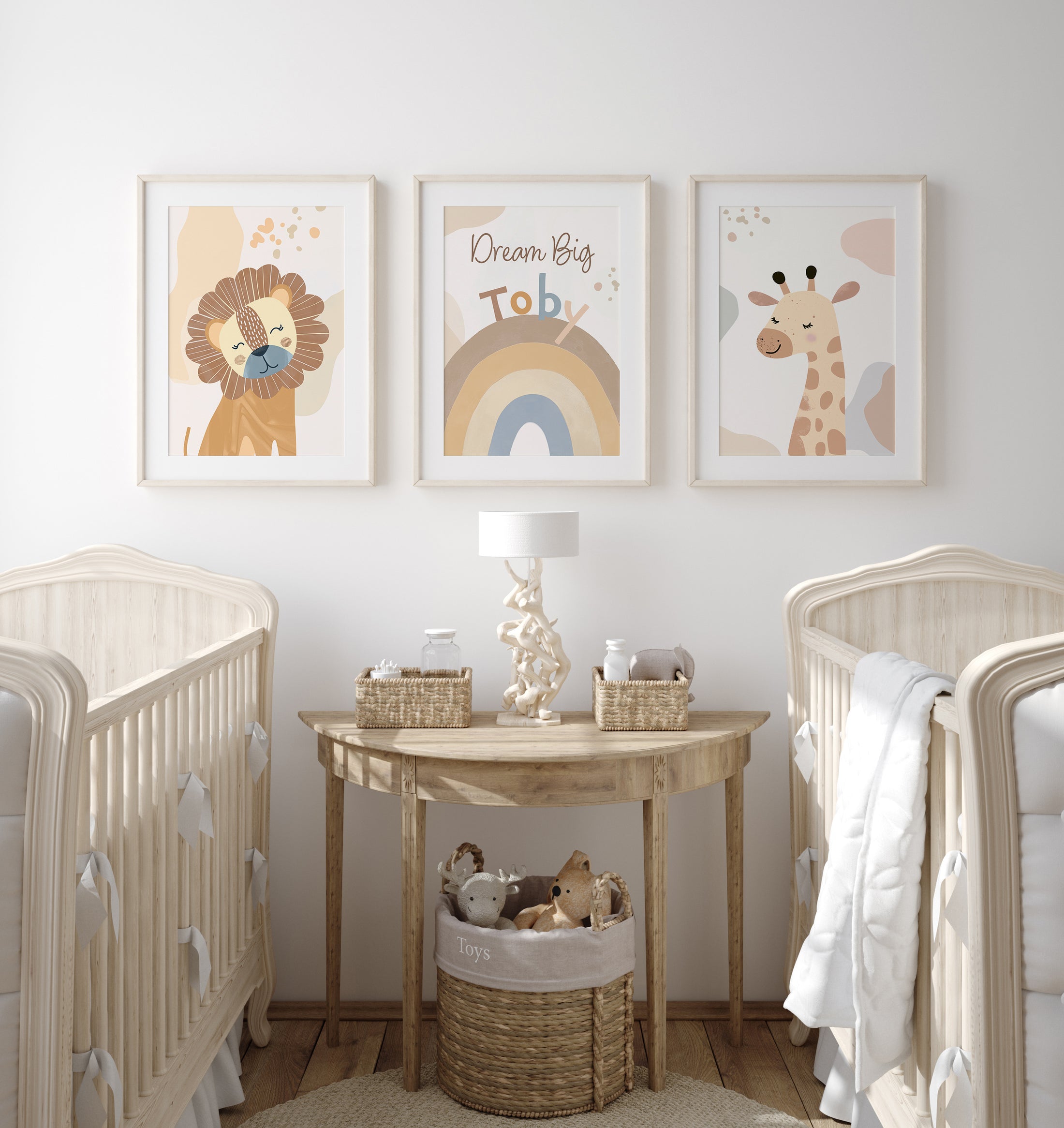 Boho Safari Animals Nursery Wall Art | Set of 3 Prints | Personalised Name - RoseRowanDesign
