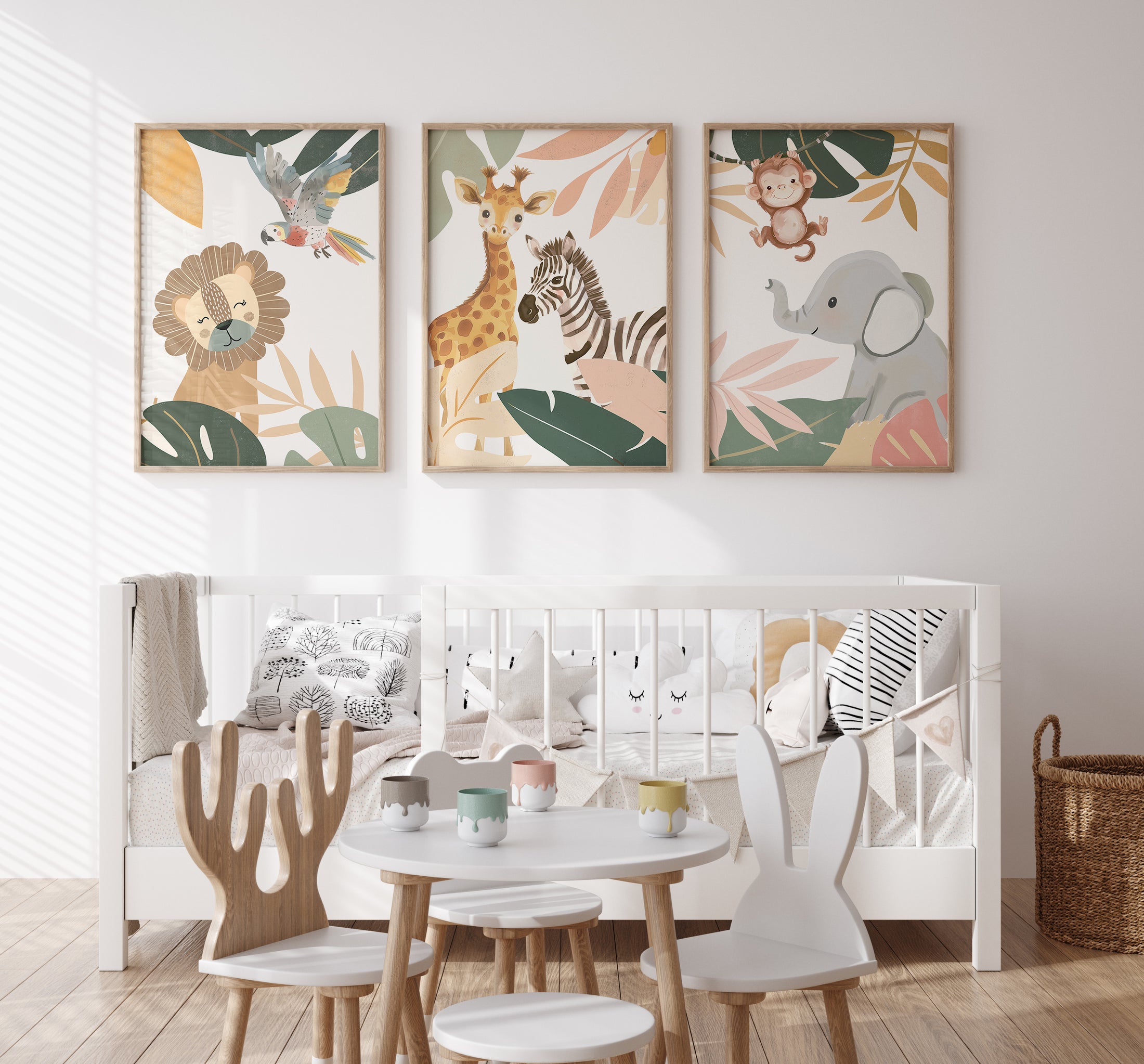 Botanical Safari Animals Nursery Wall Art | Set of 3 Prints - RoseRowanDesign