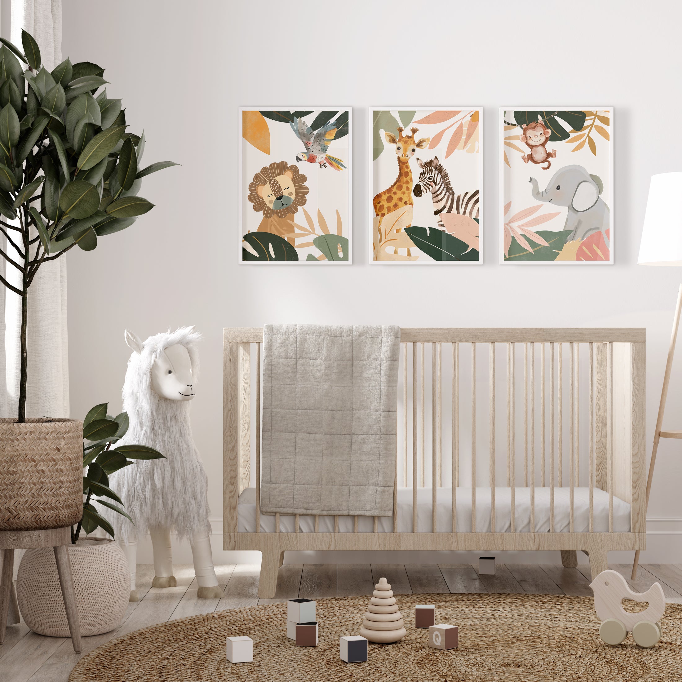 Botanical Safari Animals Nursery Wall Art | Set of 3 Prints - RoseRowanDesign