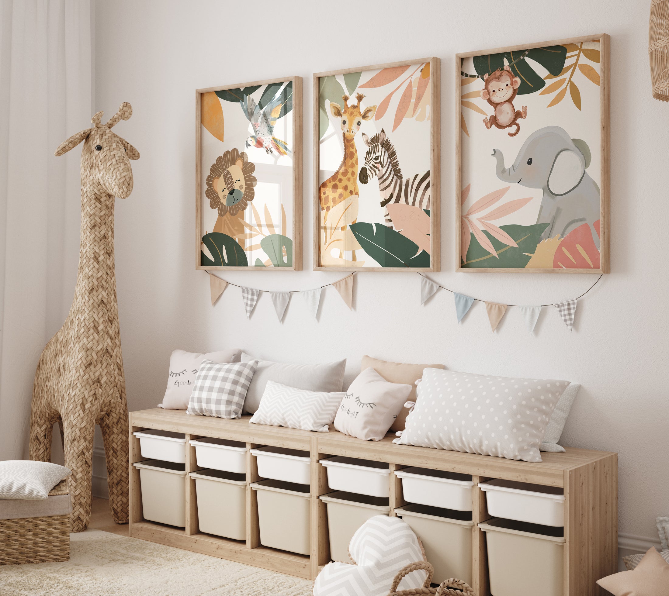 Botanical Safari Animals Nursery Wall Art | Set of 3 Prints - RoseRowanDesign