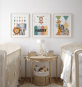 Load image into Gallery viewer, Carnival Safari Animals Nursery Wall Art | Set of 3 Prints | Personalised Name - RoseRowanDesign
