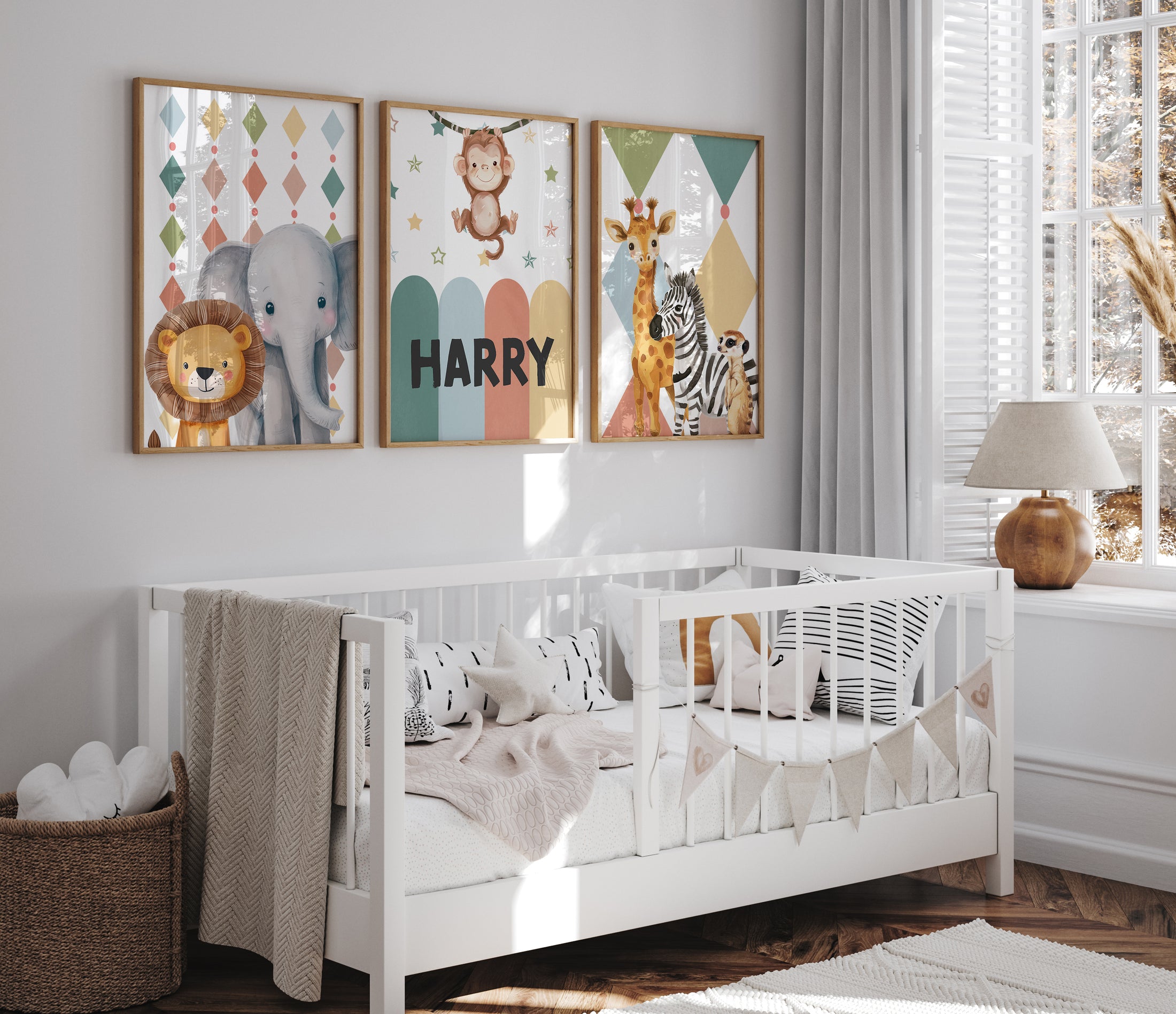 Carnival Safari Animals Nursery Wall Art | Set of 3 Prints | Personalised Name - RoseRowanDesign