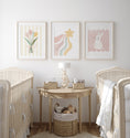 Load image into Gallery viewer, Pastel Colour Girls Nursery Prints | Set of 3 | Bunny, Star and Flowers - RoseRowanDesign
