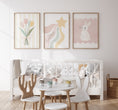 Load image into Gallery viewer, Pastel Colour Girls Nursery Prints | Set of 3 | Bunny, Star and Flowers - RoseRowanDesign
