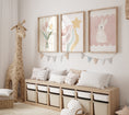 Load image into Gallery viewer, Pastel Colour Girls Nursery Prints | Set of 3 | Bunny, Star and Flowers - RoseRowanDesign
