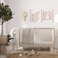 Load image into Gallery viewer, Pastel Colour Girls Nursery Prints | Set of 3 | Bunny, Star and Flowers - RoseRowanDesign
