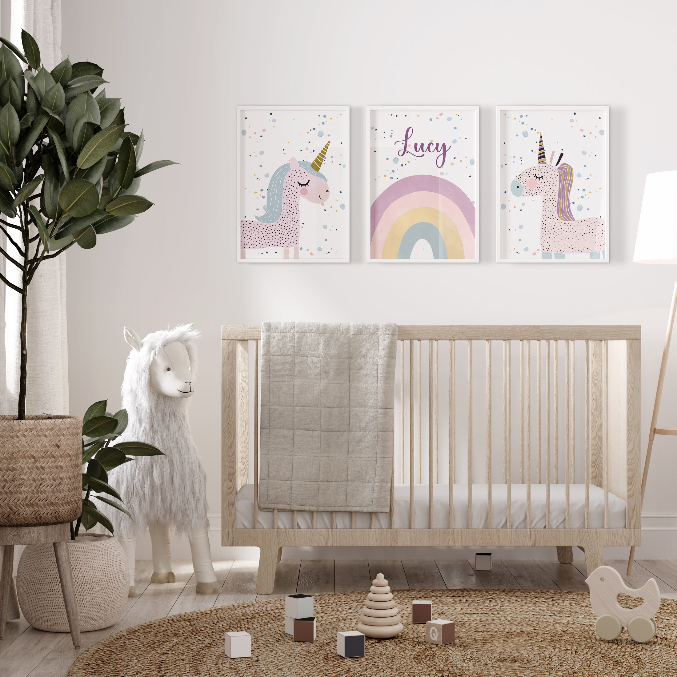 Personalised Girls Unicorn | Set of 3 | Decor for Girls Bedroom - RoseRowanDesign