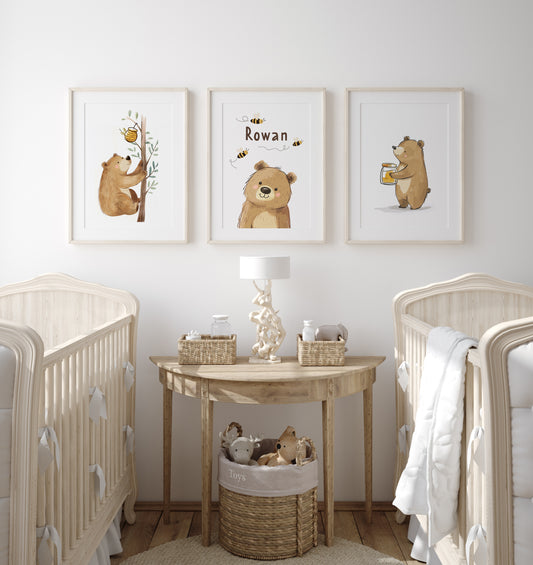 Personalised Honey Bears | Set of 3 Prints - RoseRowanDesign