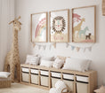 Load image into Gallery viewer, Personalised Lion Safari Animals Nursery Wall Art | Set of 3 | Earth Pink Tones - RoseRowanDesign
