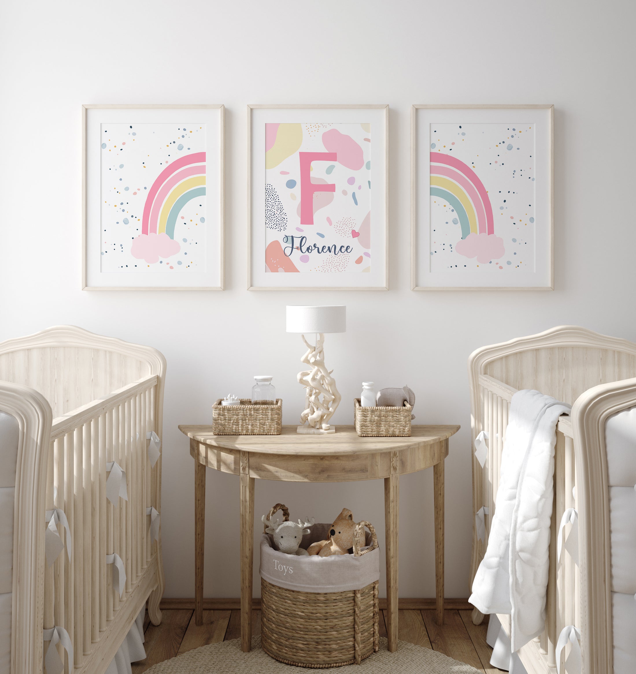 Personalised Rainbow | Set of 3 Prints | Pink Girls Room Print Set - RoseRowanDesign