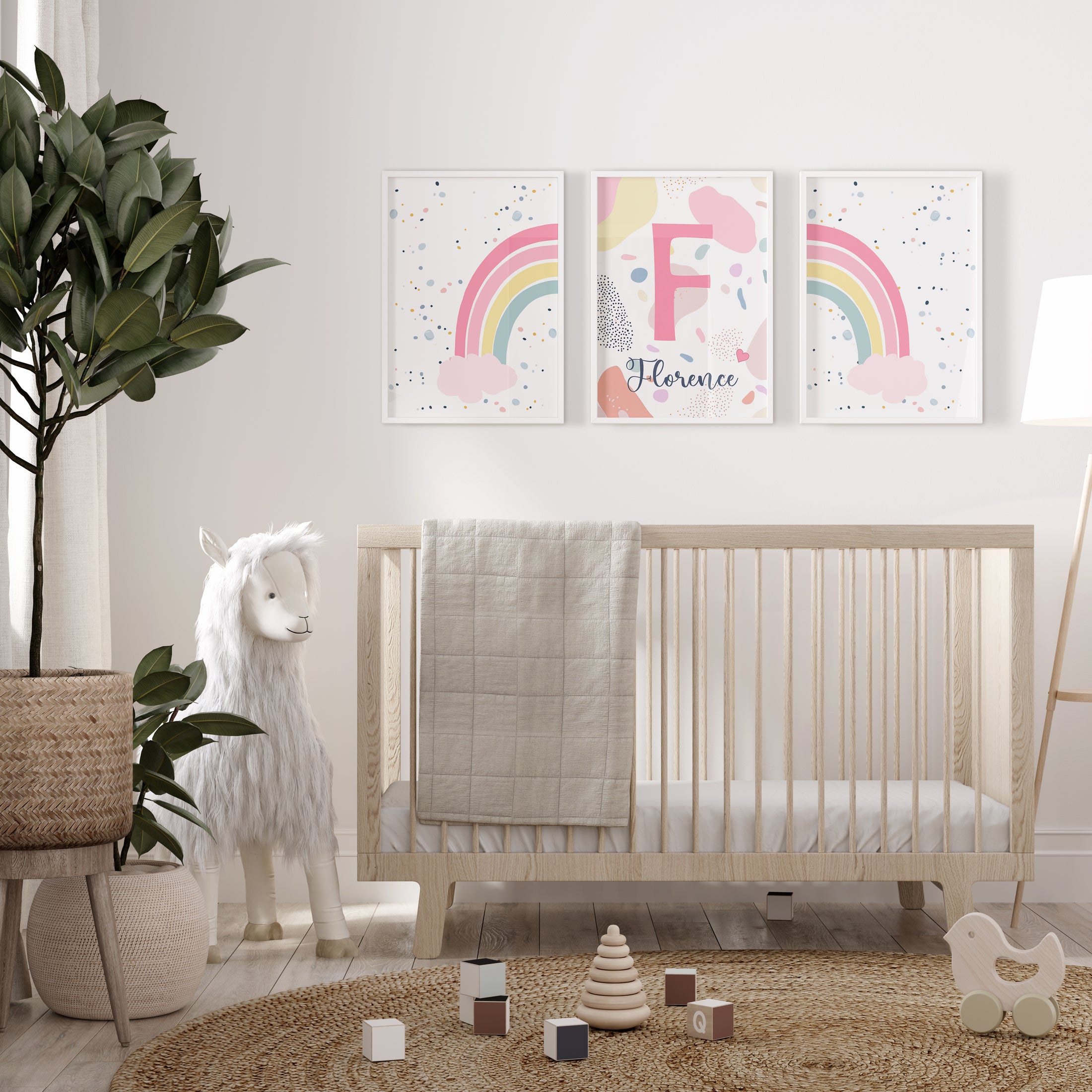 Personalised Rainbow | Set of 3 Prints | Pink Girls Room Print Set - RoseRowanDesign