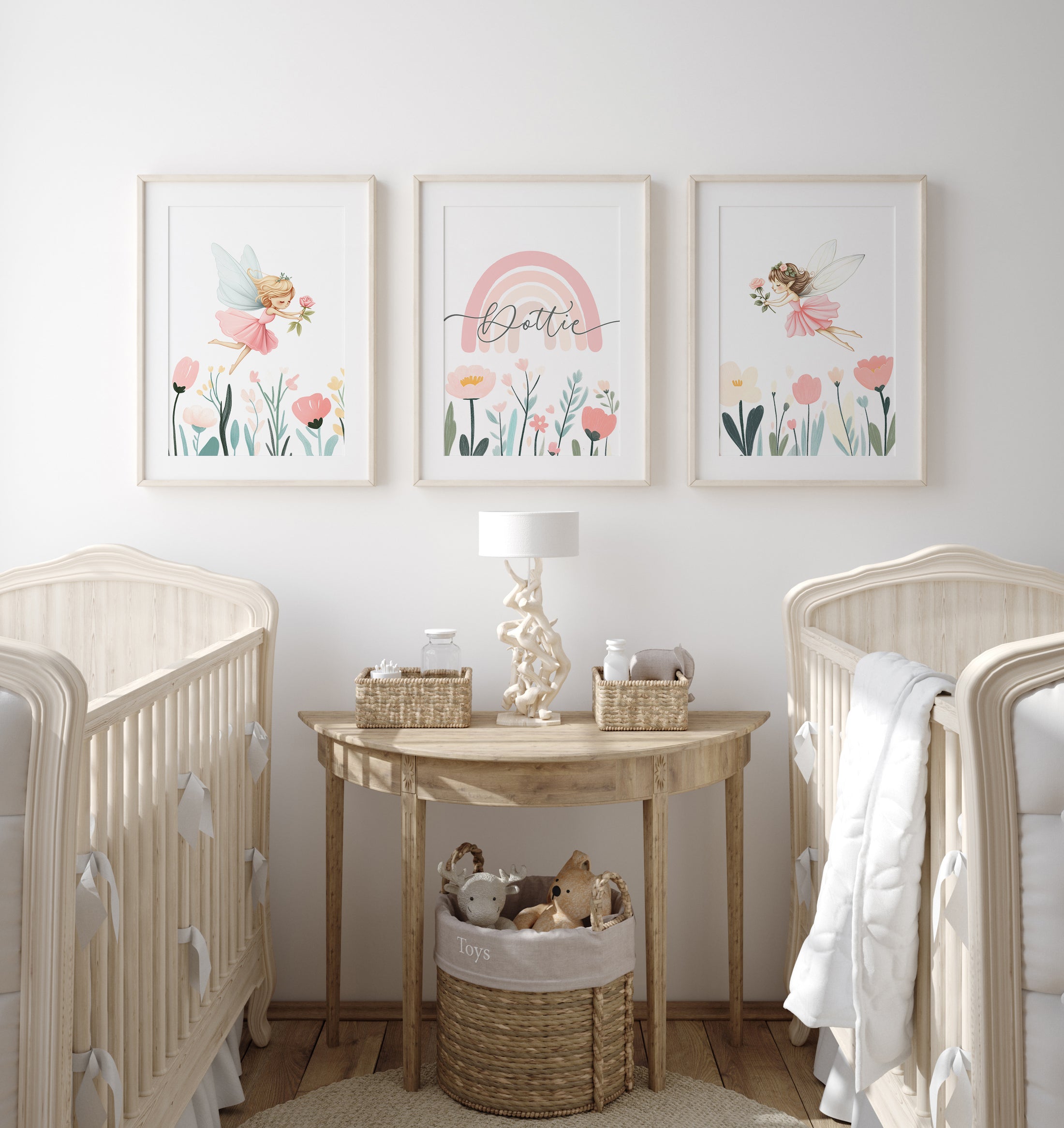 | Set of 3 | Personalised Fairies & Wildflower, Set of 3, Girls Bedroom Decor - RoseRowanDesign