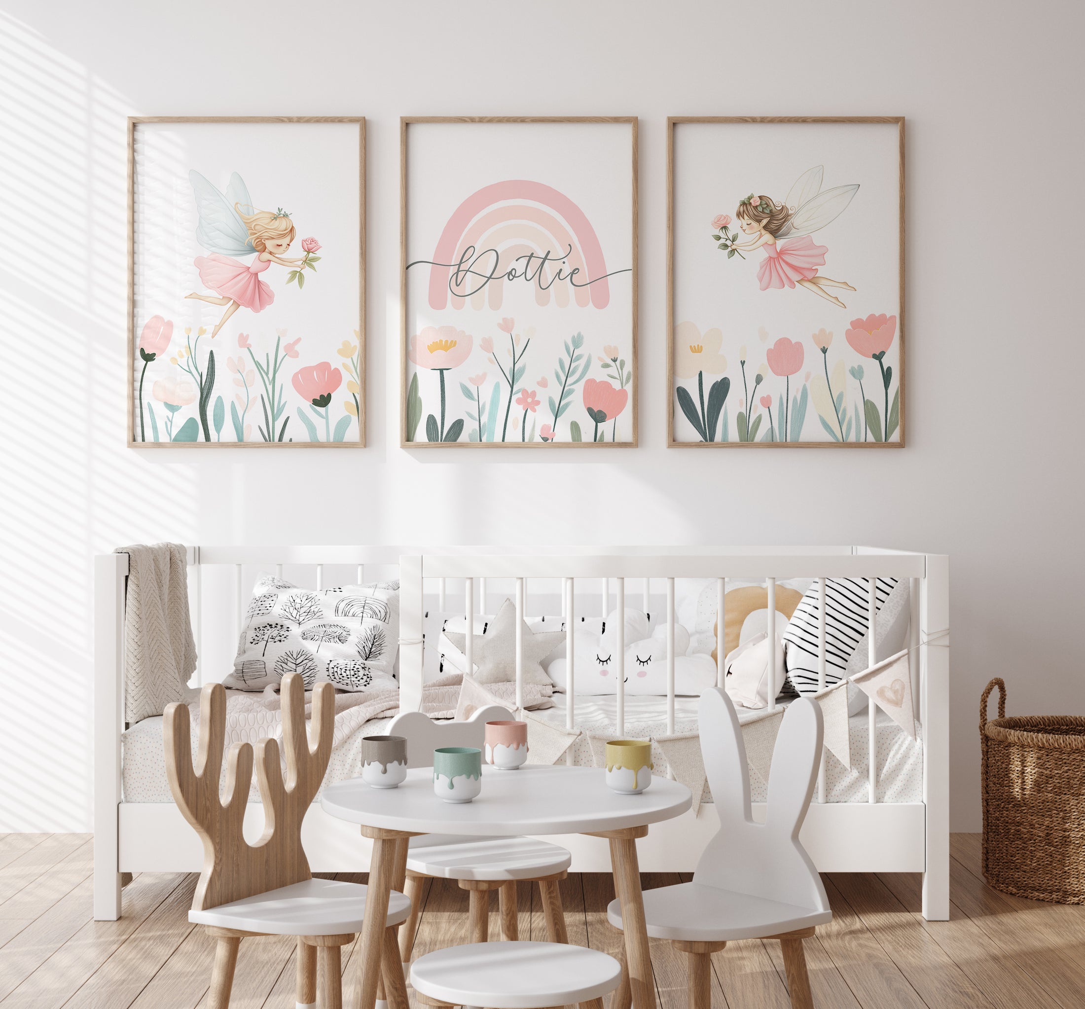 | Set of 3 | Personalised Fairies & Wildflower, Set of 3, Girls Bedroom Decor - RoseRowanDesign