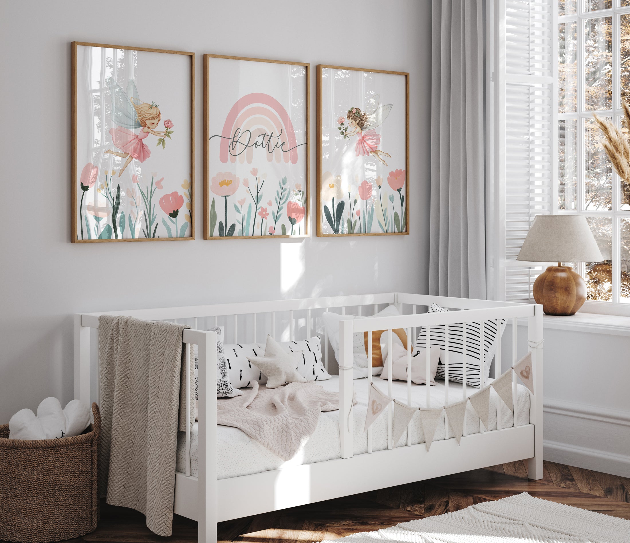 | Set of 3 | Personalised Fairies & Wildflower, Set of 3, Girls Bedroom Decor - RoseRowanDesign