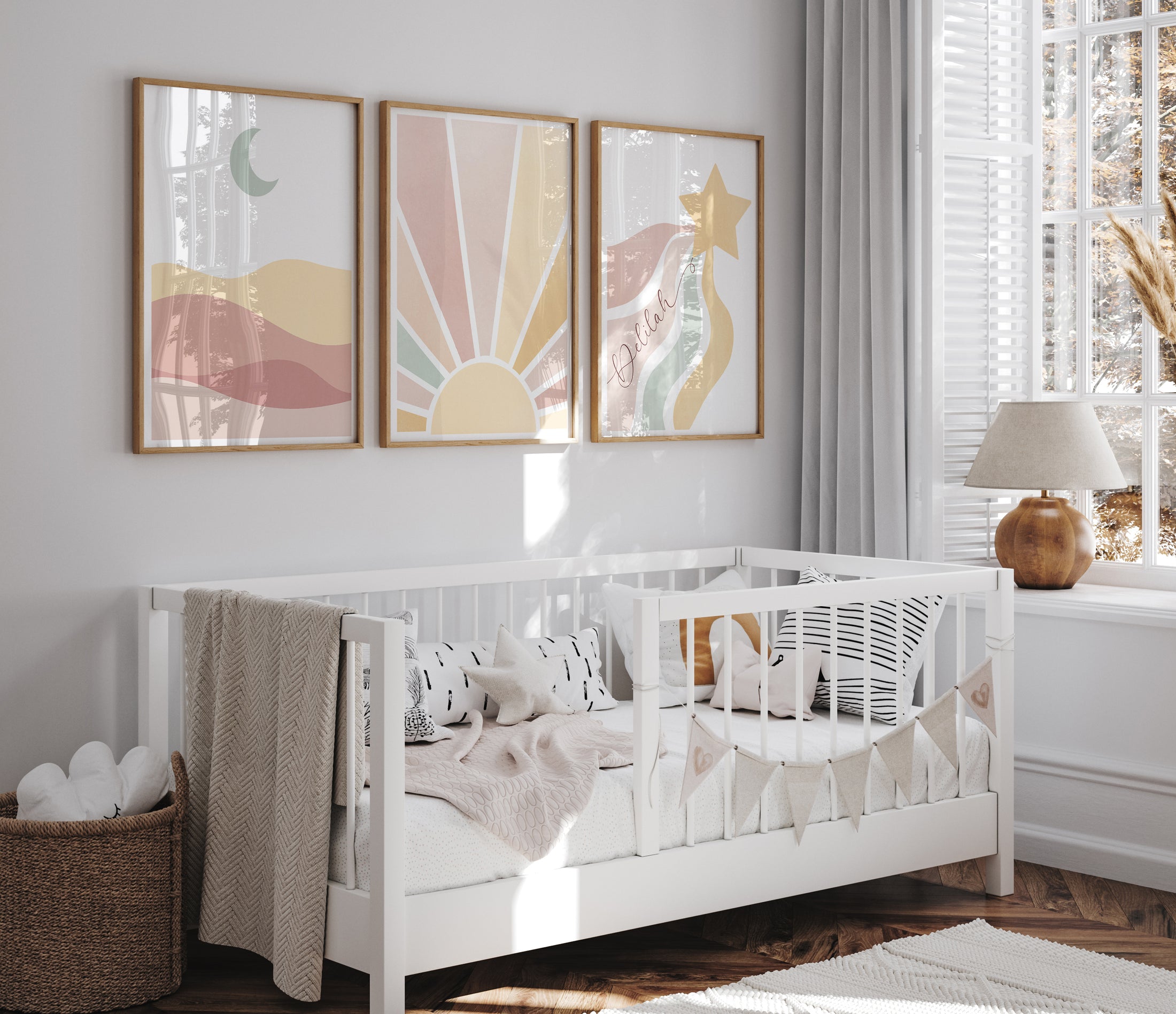 Sun,Star Moon | Set of 3 Prints | Neutral Blush tones Mid Century Style - RoseRowanDesign