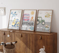 Load image into Gallery viewer, Transport Personalised Nursery Wall Prints| Set of 3 Prints | Vehicles for Boys Room - RoseRowanDesign

