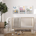 Load image into Gallery viewer, Transport Personalised Nursery Wall Prints| Set of 3 Prints | Vehicles for Boys Room - RoseRowanDesign
