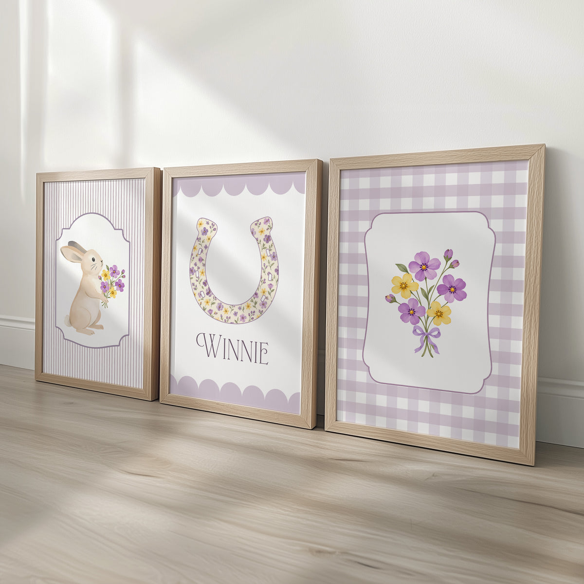 Personalised Bunny & Floral Horseshoe Nursery Prints | Set of 3, photo 1