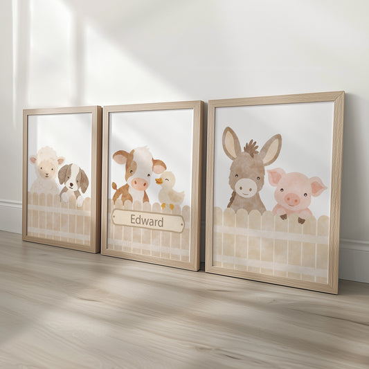 Personalised Farm Animal Nursery Prints | Set of 3, photo 1