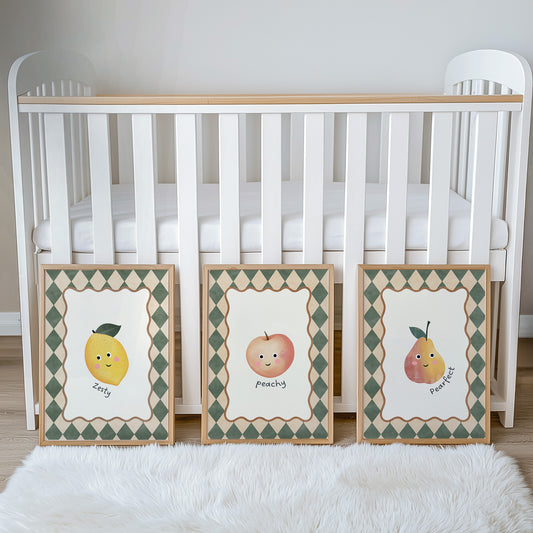 Vintage Fruit Nursery Prints | Green Harlequin | Set of 3, photo 2