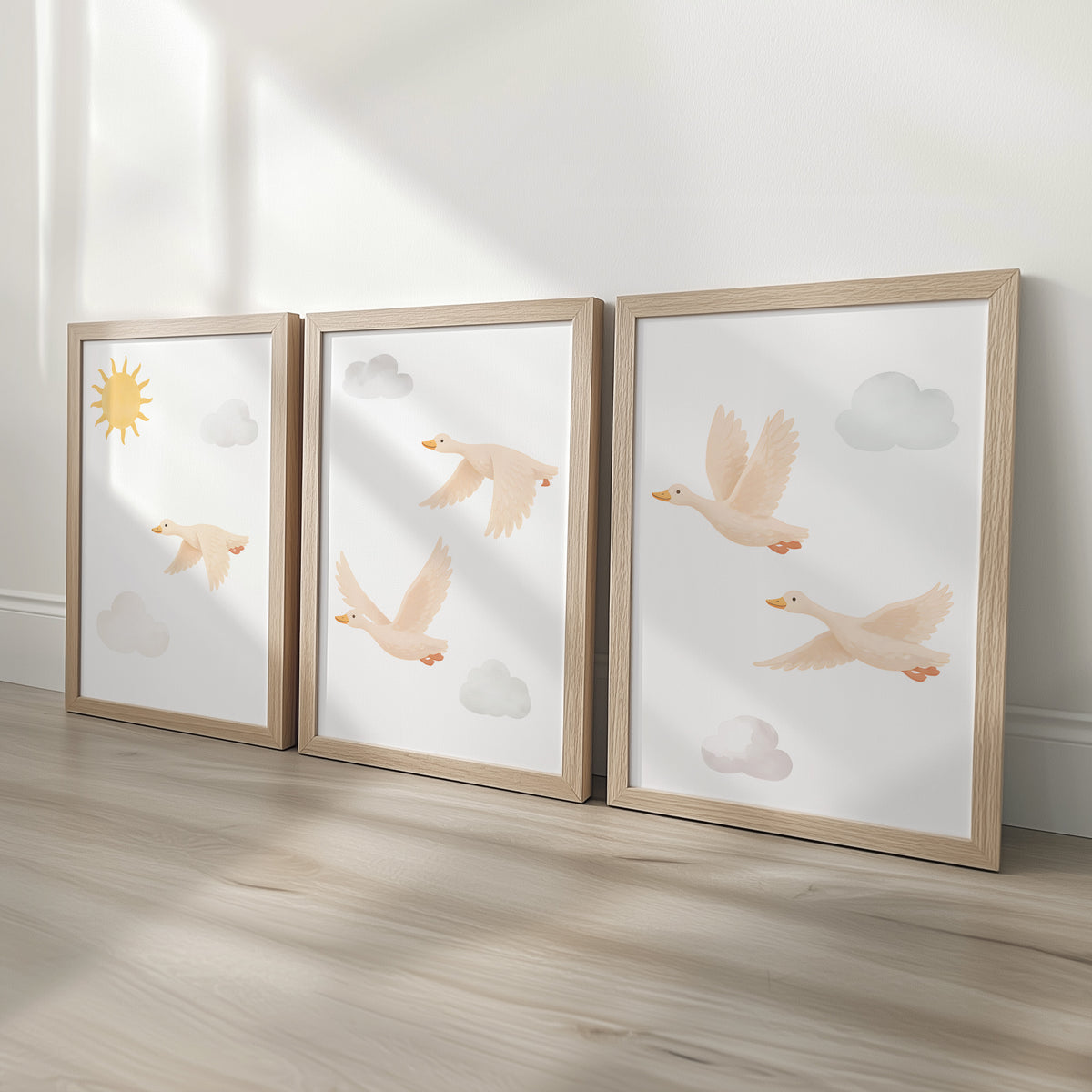 Flying Goose Nursery Prints | Clouds & Sunshine | Set of 3, photo 1