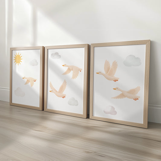Flying Goose Nursery Prints | Clouds & Sunshine | Set of 3, photo 1