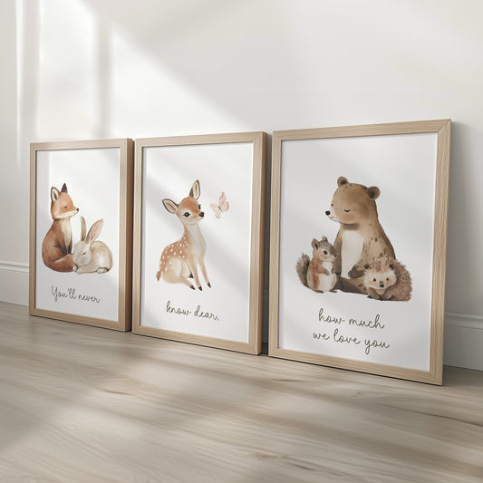 Woodland Animal Nursery Prints | How Much We Love You | Set of 3, photo 1