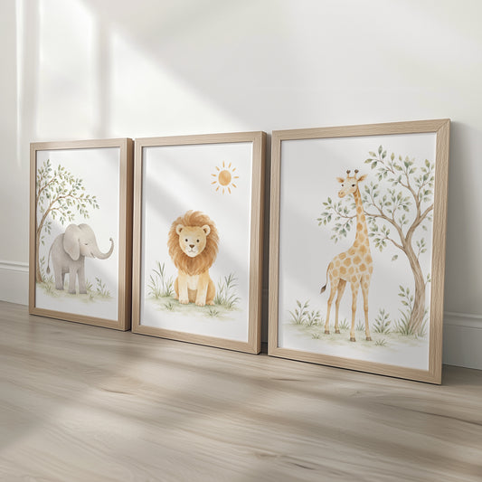 Botanical Safari Nursery Prints | Elephant, Lion & Giraffe | Set of 3, photo 1