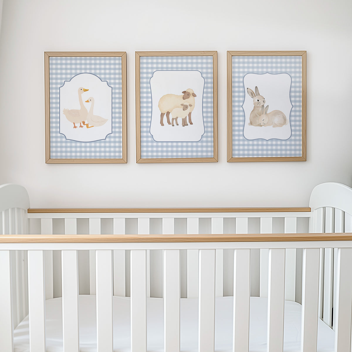 Blue Gingham Country Animal Nursery Prints | Goose, Sheep & Bunny | Set of 3, photo 3