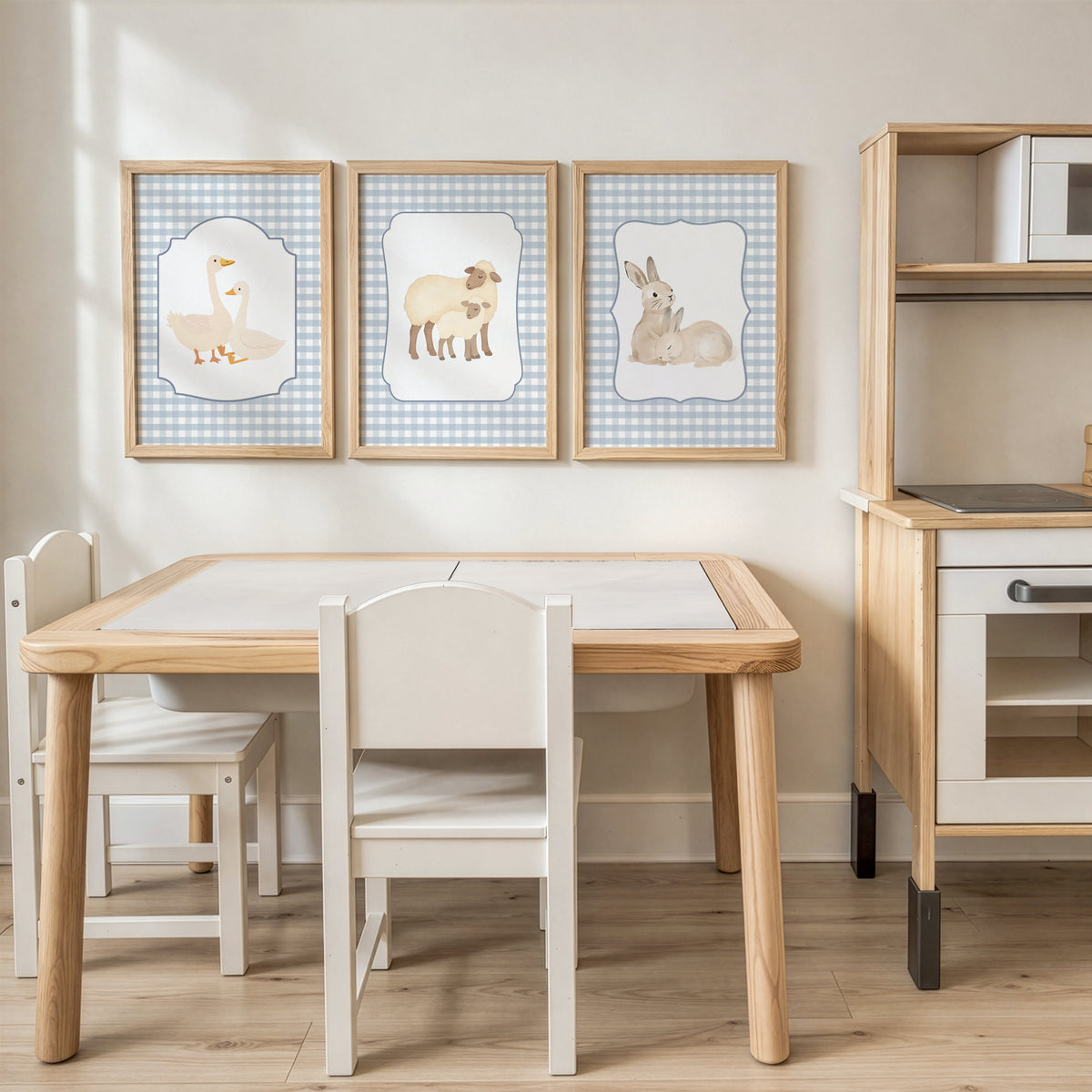 Blue Gingham Country Animal Nursery Prints | Goose, Sheep & Bunny | Set of 3, photo 4