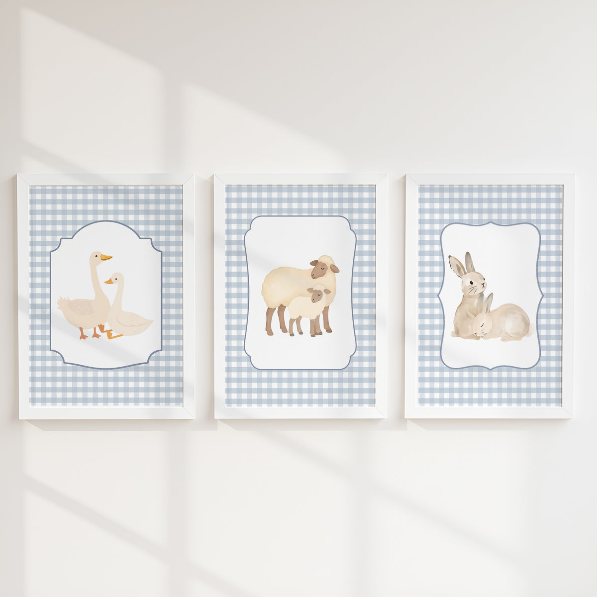 Blue Gingham Country Animal Nursery Prints | Goose, Sheep & Bunny | Set of 3, photo 5