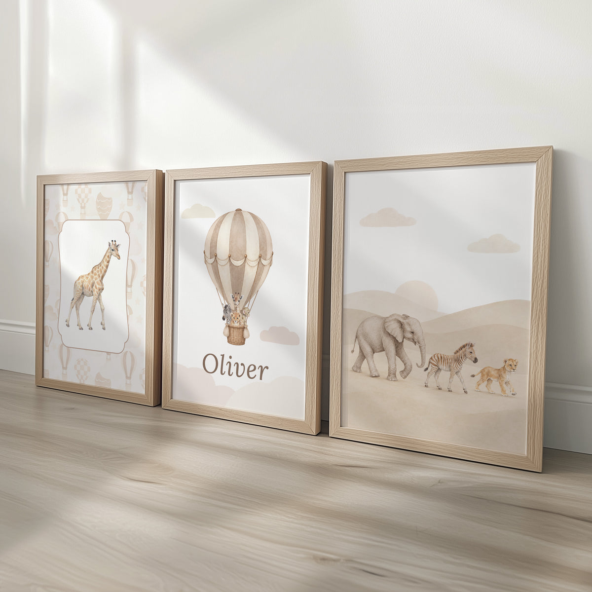 Personalised Vintage Safari Balloon Nursery Prints | Set of 3, photo 1