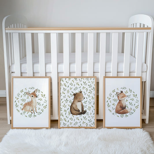 Leafy Woodland Nursery Prints | Deer, Bear & Fox | Set of 3, photo 2