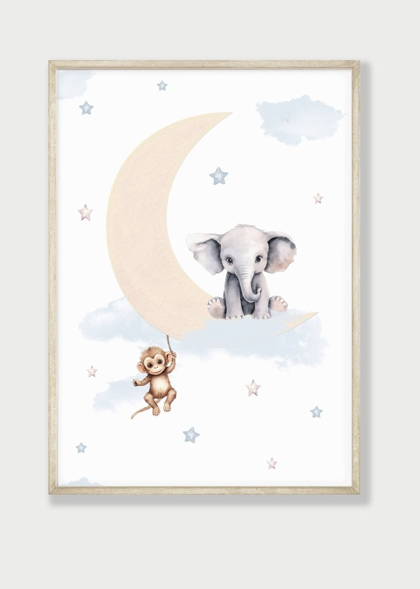 Safari Animal Hot Air Balloon Nursery Prints | Set of 2 | Neutral Moon ...