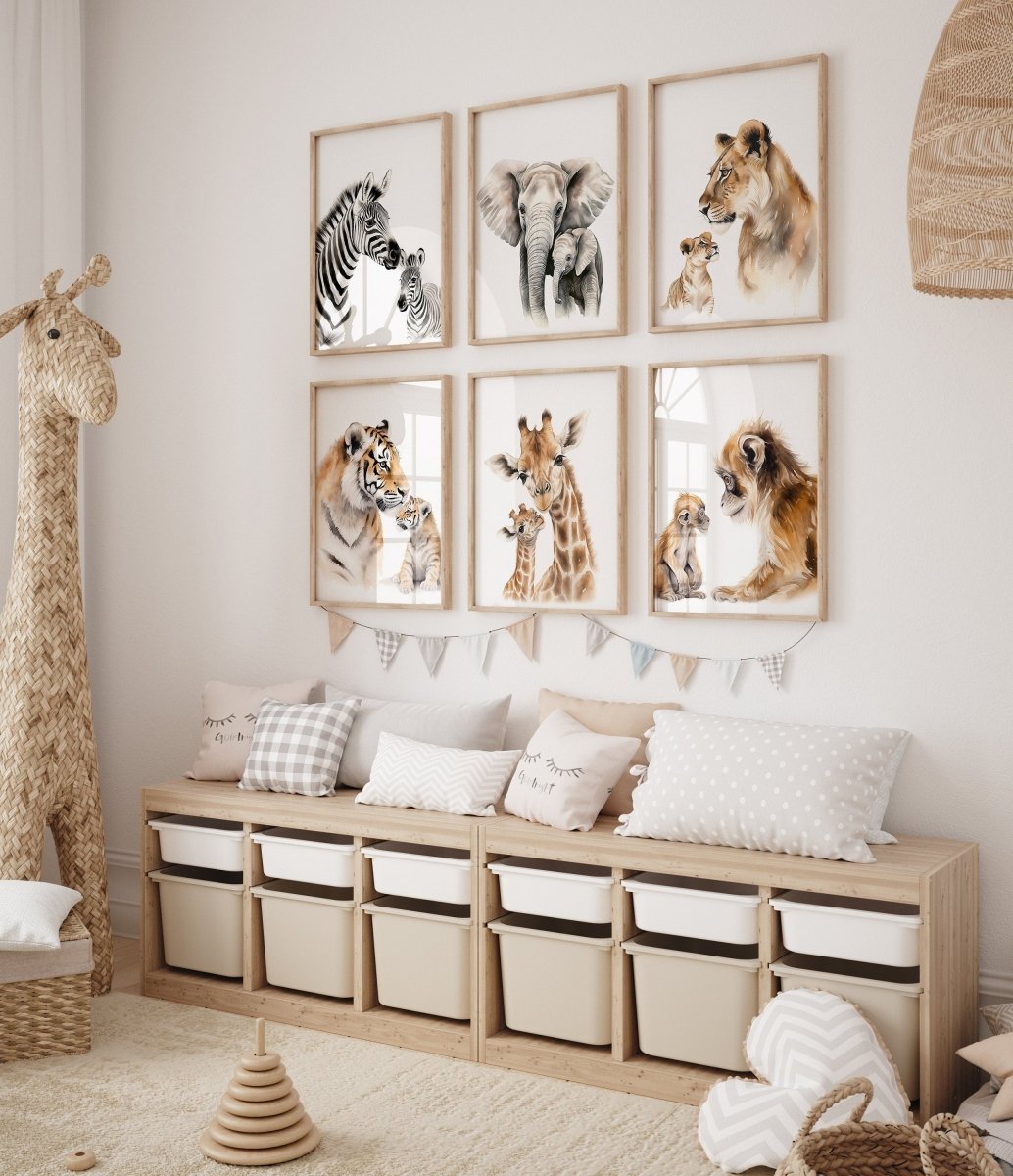 Safari Animal Nursery Prints | Set of 6 | Jungle Theme Wall Art for Ge ...