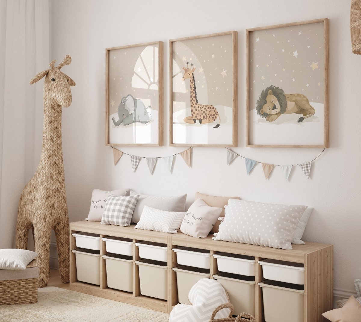 Safari Animal Nursery Wall Prints | Set of 3 | Sleeping Animals & Star ...