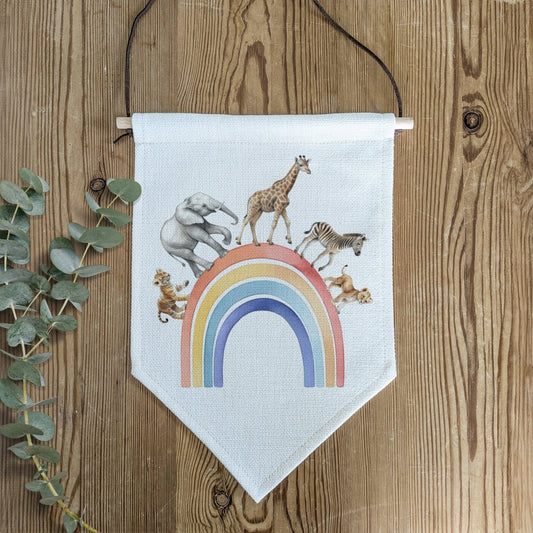 Safari Animal Rainbow Pennant Wall Flag | Kids Room Banner - RoseRowanDesign - 