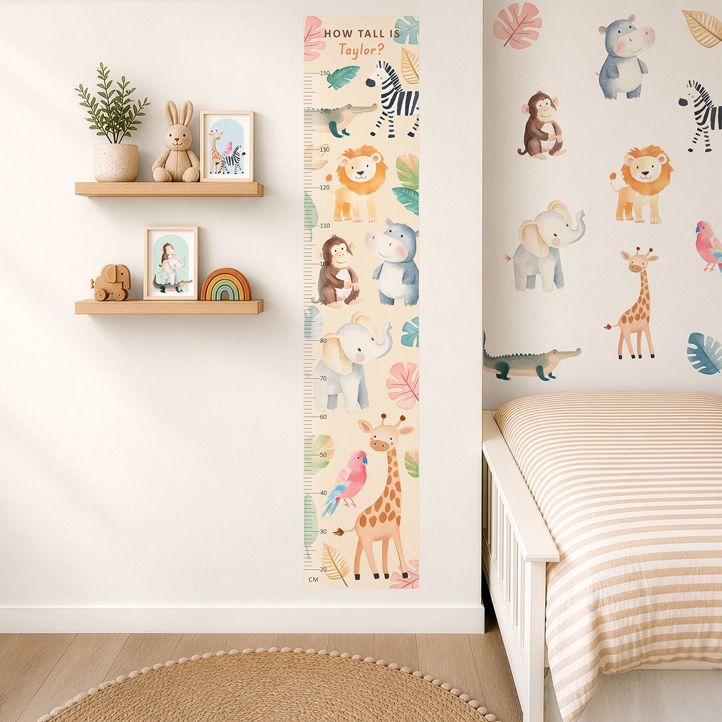 Personalised Children’s Height Chart Wall Sticker - Safari Animals