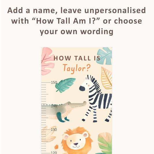 Personalised Children’s Height Chart Wall Sticker - Safari Animals