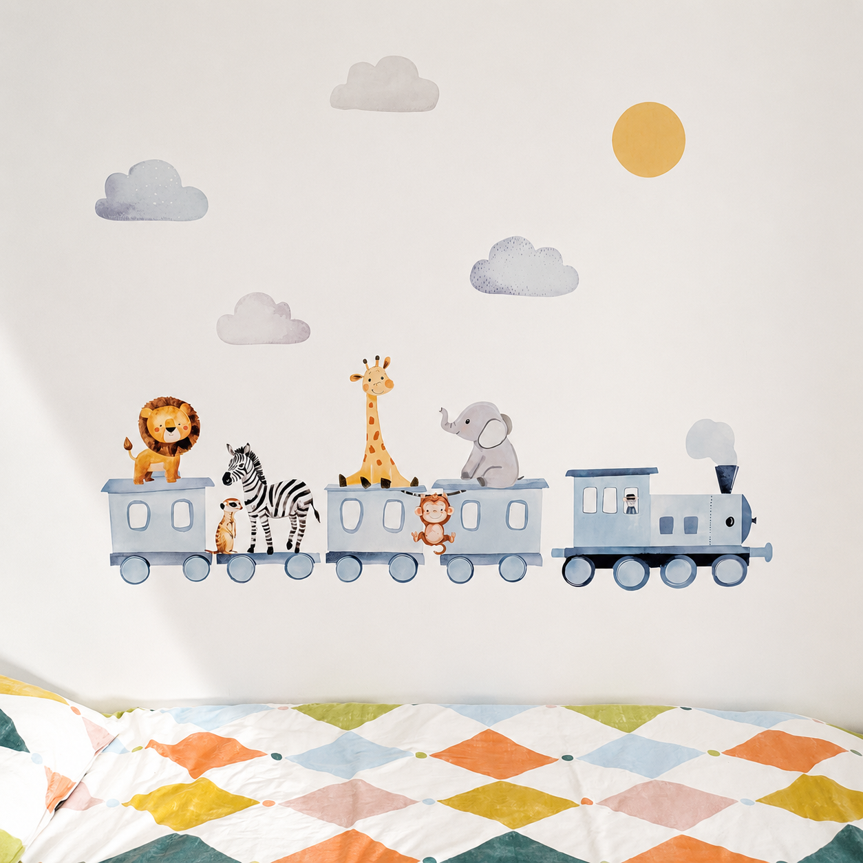 Premium Fabric Nursery Wall Stickers - Train and Safari Animals