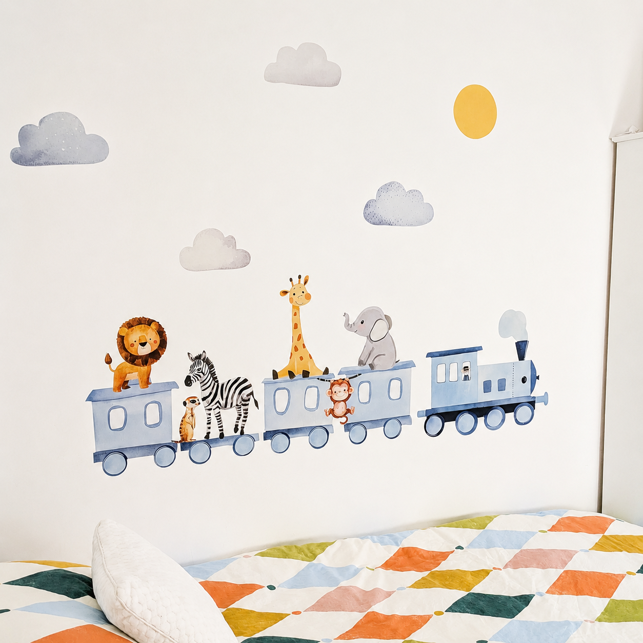 Premium Fabric Nursery Wall Stickers - Train and Safari Animals