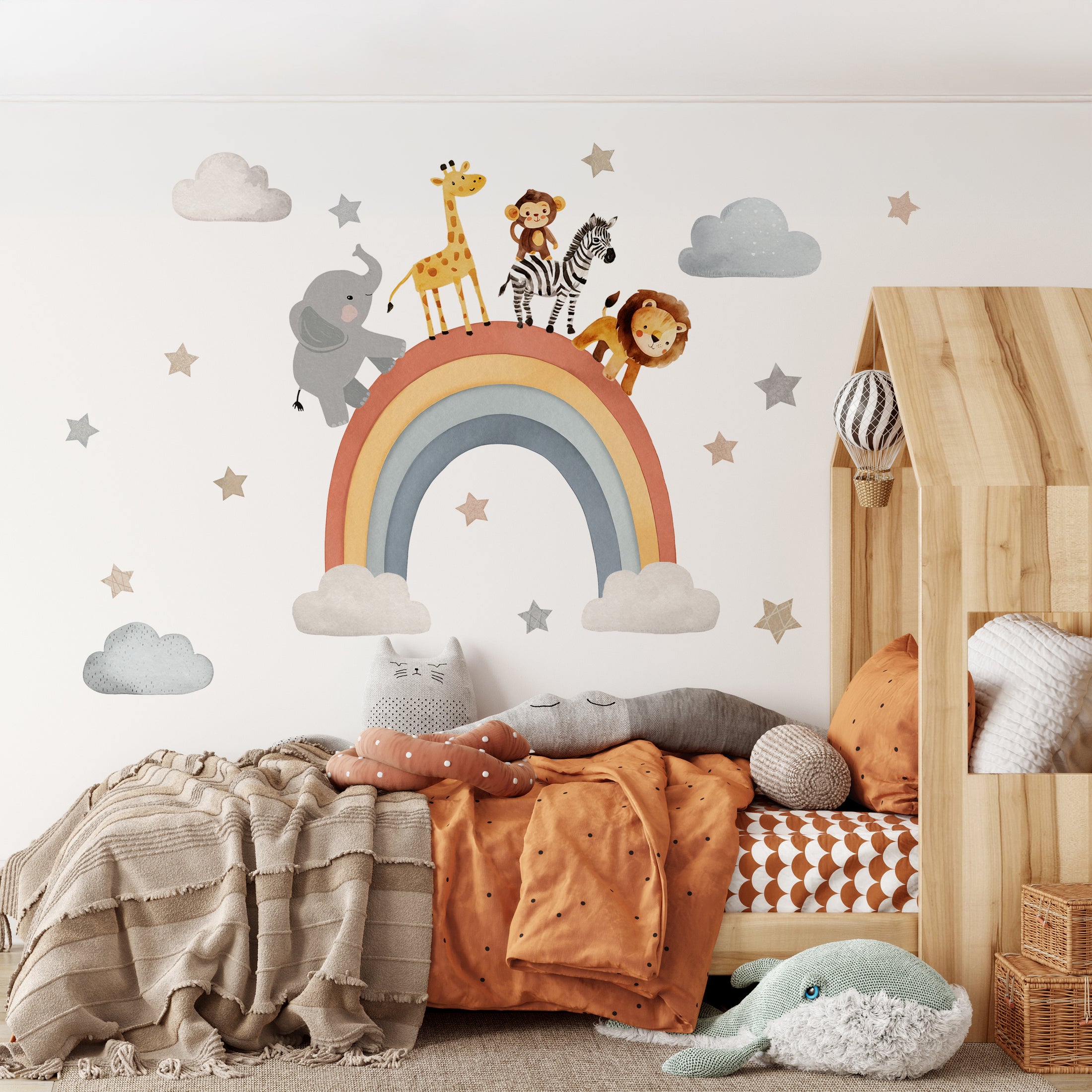 Premium Fabric Nursery Wall Stickers - Rainbow Safari Animals - 8 Colours Available - RoseRowanDesign